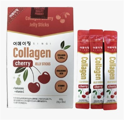 JELLY Желе коллагеновое с гиалуроновой кислотой (вишня) SINGI COLLAGEN CHERRY JELLY STICKS (20g*30шт.) БДЖ3 - фото 6958